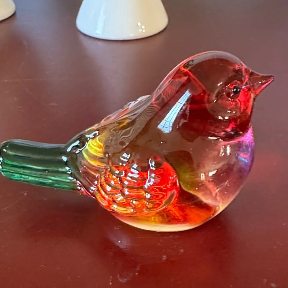 Handcrafted Crystal Bird Figurines - Vibrant Blue, Red, And Multicolor Glass